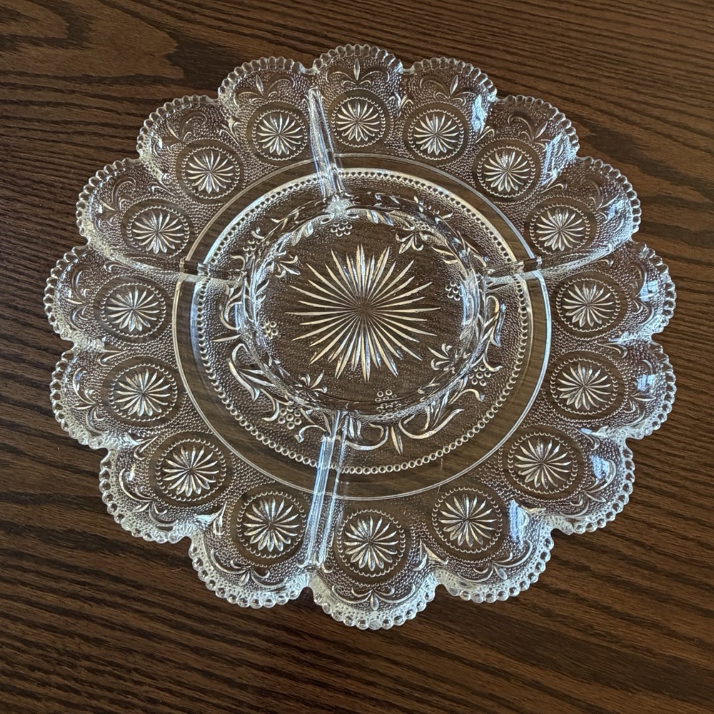 Vintage Brockway American Concord Clear Glass Deviled Egg Relish Tray 11"